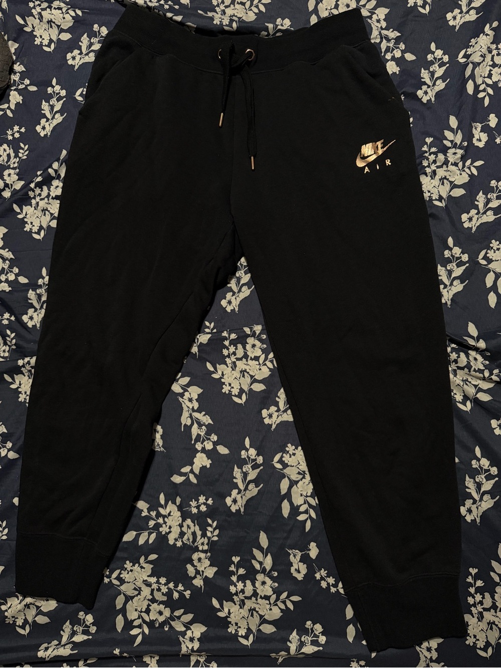 Black Nike Joggers with Metallic Rose Gold Logo - Ankle-length
